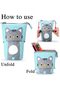 Retractable pencil case, upright pen holder, canvas + PU stationery organizer/makeup bag, with zipper (blue). - 2