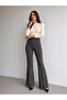 Women's Smoked High Waist Ribbed Stitched Spanish Leg Scuba Crepe Gathering Trousers