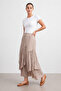 Layered Asymmetrical Ruffled Gathered Maxi Skirt Y26-18299-Dark Beige