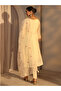 Cream Embroidered Silk Blend Straight Kurta with Trouser and Dupatta Set - 3