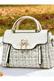 Beige Tweed Look Handbag with Swan Detail - 3