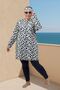 1744 Plus Size Uzunkol Hijab Swimsuit Set - Leaf Pattern Ecru - 2
