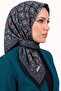 Women's Black Blue Authentic Tile Patterned Stitched Writing Cotton Cheesecloth Scarf