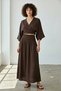 Women's Double-Breasted Tie-Down Blouse with Gipe Detail and Lined Skirt Cotton Bitter Brown Set - 5