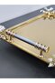 Figured, Metal-Handled, Stainless Steel Rectangular Tray Luxury Presentation Tray Light Gold-Silver - 2