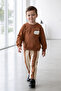 Boy's Polar Bear Printed Two-Thread Brushed Striped Tracksuit Set - 5