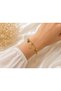 Gold Color Clover Figured Butterfly and Charm Detailed 316L Steel Bracelet – Women's Adjustable Bracelet
