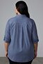 Trend42Plus Large Size Striped Navy Blue Shirt with Pocket Mesh and Stone Detail - 5