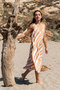 Women's Cotton Linen Strap Midi Dress - Mustard Orange Striped - 4