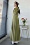Premium Hakim Collar Slit Detailed Linen Tunic - Green - 2