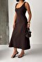 Crep Women's U-Neck Strap Maxi Dress 100% Cotton Flared Cut Dress - 5
