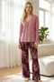 Dried Rose Patterned Cotton Lycra Knitted Pajama Set26240335 - 2