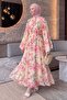 Floral Patterned Dress Y0165 - Powder