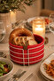 Beige Round Bread Basket, Bread Serving Presentation Basket, Red Macrame Multi-Purpose Stainless Metal - 2