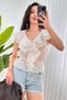 Women's Stone V-Neck Flounce Ruffle Elastic Waist Sleeveless Woven Blouse - 4