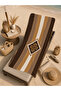 Retro Coffee Striped Geometric Emblem Patterned 70X150 Beach Towel - Digital Printed Bath Towel - 4