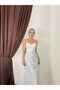 Women's Blue Floral Embroidered Thin Strap Heart Neckline Lined Maxi Tulle Dress