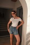 Kayık Yaka Single Shoulder Open Cotton Fabric Short Sleeve Blouse Ecru - 4