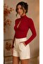 Women's Burgundy High Collar Window Detailed Long Sleeve Viscose Elastane Blouse - 4