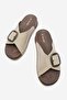 Single Buckle Women's Slippers Beige - 5