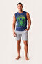 Men's Regular Cut 100% Cotton Crew Neck Sleeveless Elastic Pocket Pajama Set Anti-Sweat - 5