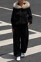 Muchi Black Fur Hooded Loose Fit Kangaroo Pocket Premium 3 Thread Thick Sweatshirt Tracksuit Set - 5