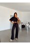 Side Gathered Pique Set - Black