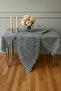 5 Piece Linen Lace Angelika Model Glitter Gray Living Room Set Runner Set - 4
