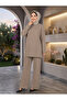 Women's Islamic Clothing Modal Fabric Self-Line Detailed Crew Neck Tunic Top and Bottom Set - 3