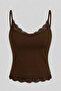 Brown Athlete Blouse with Lace Detail and Straps - 2