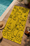 Yellow Ground Linear Abstract Faces Patterned 70X150 Beach Towel - Cotton Bath Towel - 3