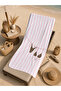 Pink and White Striped Butterfly Patterned 70X150 Beach Towel - Cotton Bath Towel - 5