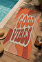 Orange Retro Good Vibes Written Wavy Patterned 70X150 Beach Towel - Digital Printed Colorfast Bath Towel - 3