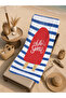 Navy Blue White Striped Red Text Detailed 70X150 Beach Towel - Digital Printed Fade-Resistant Bath Towel - 5