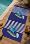 Navy Blue White Striped Tropical Crocodile Patterned 70X150 Beach Towel - Digital Printed Fade-Resistant Bath Towel - 3