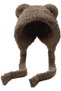 Women's Winter Knit Hat - Warm Earmuffs with Cute Plush Bear Ears Fluffy Ski Brown - 2