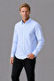 Blue Regular Fit Cotton Pocketless Long Collar Shirt - 4