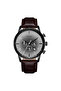 Men's Stainless Steel Black Watch, Brown Leather Band | Trnda-43mm