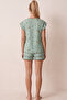 Green Floral Patterned Bürümcük-Krınkıl Shorts Pajama Set 26120175 - 3