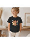 Children's Capybara with Star Pattern Printed T-Shirt 100% Cotton Single Jersey Fabric - Black - 2