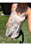 Ethnic Patterned Brown Chiffon Dress with Straps - 3