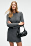 Encanto Women's Round Neck Stripe Pattern Slim Fit Anthracite Dress - 7