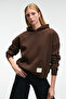 Clarie women's organic cotton oversize kangaroo pocket hooded brown sweatshirt