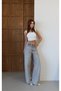 Women's Gray Wide Leg Jean Trousers with Low Waist and Reverse Belt Detail - 3