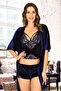 Concepta Navy Blue Velvet Lace Robe & Nightgown Set 3-Piece - 1432 - (40121) Size S/M - 2