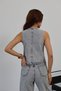 Women's Gray Denim Vest V-Neck Zero Sleeve Three Buckle Waist Detail - 5
