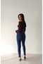 Women's Blue High Waist Skinny Narrow Leg Dark 5-Pocket Jean Trousers - 5