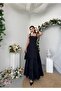 Women's Black Midi Dress Square Collar Lace Strap Layered Skirt Poplin Textured - 6