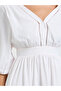 White Solid 3/4 Sleeves A-Line Midi Dress - 4
