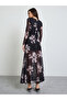 Black Floral print Long Sleeves A-Line Maxi Dress - 4